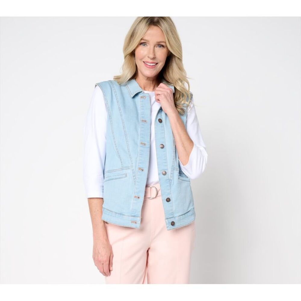 Anybody Women's Jacket Sz XS Washed Denim Vest Pitched Back Multi-colored
